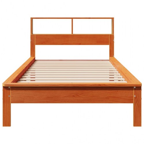 Seng med reol 90 x 190 cm i massivt fyrretræ - gyldenbrun