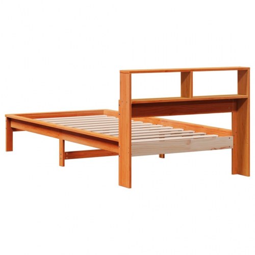 Seng med reol 90 x 190 cm i massivt fyrretræ - gyldenbrun