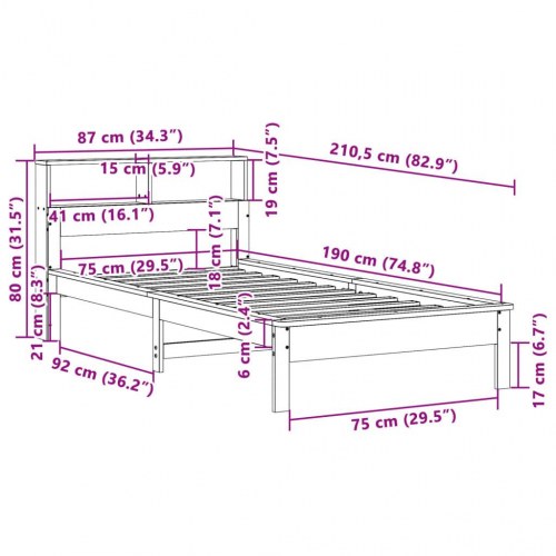 Seng med reolgavl 75 x 190 cm i massivt fyrretræ - hvid