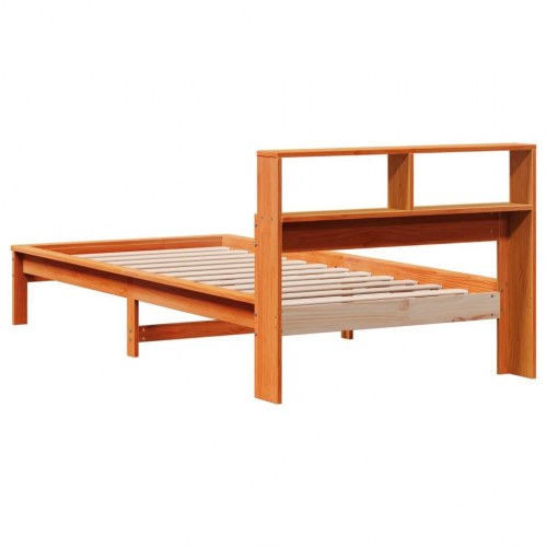 Sengeramme med reolgavl uden madras 90 x 200 cm - gyldenbrun