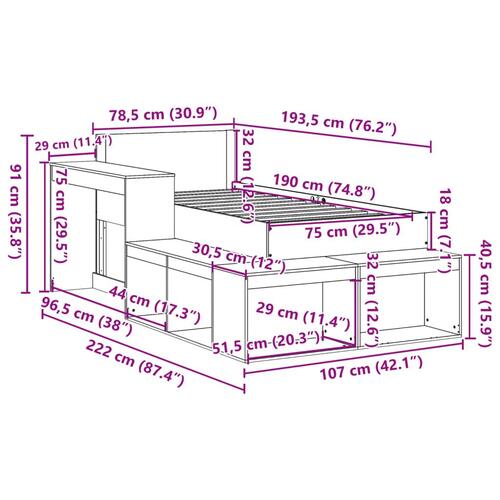 Sengeramme uden madras 75x190 cm massivt fyrretræ hvid