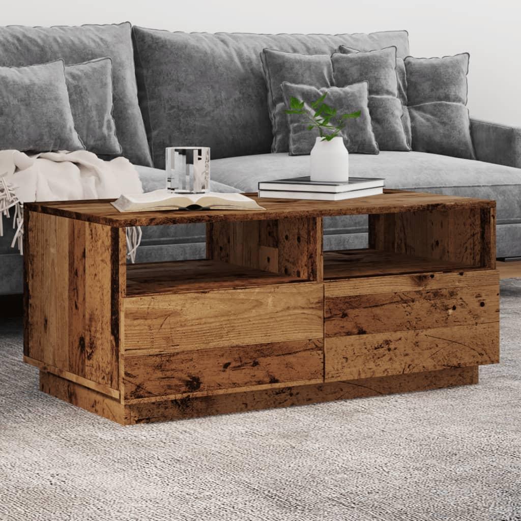 vidaXL sofabord med LED-lys 90x49x40 cm gammelt trælook