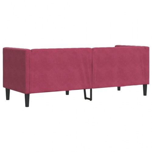 3-personers Chesterfield-sofa i velour med bolsterpuder - vinrød