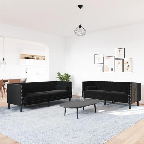 2-personers Chesterfield-sofasæt med puder fløjl sort
