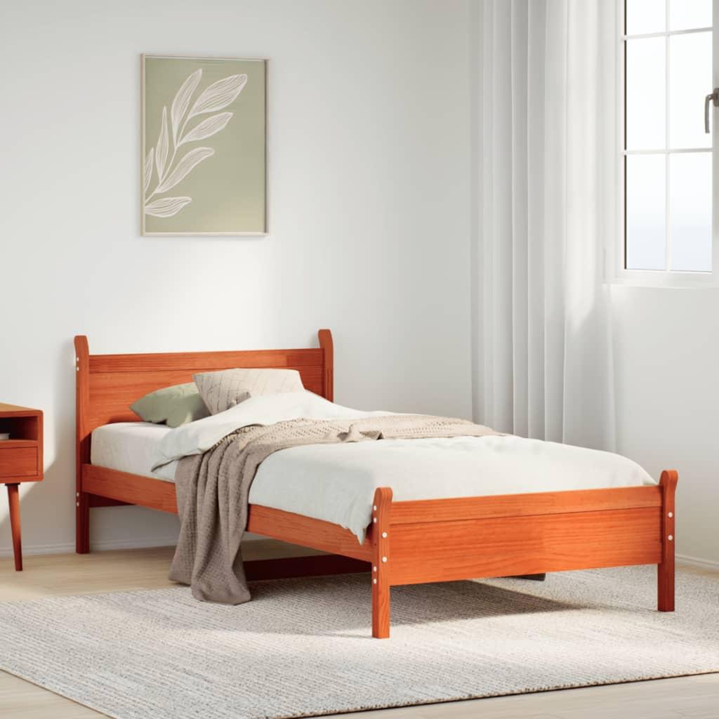 vidaXL sengeramme uden madras 100x200 cm massivt fyrretræ gyldenbrun