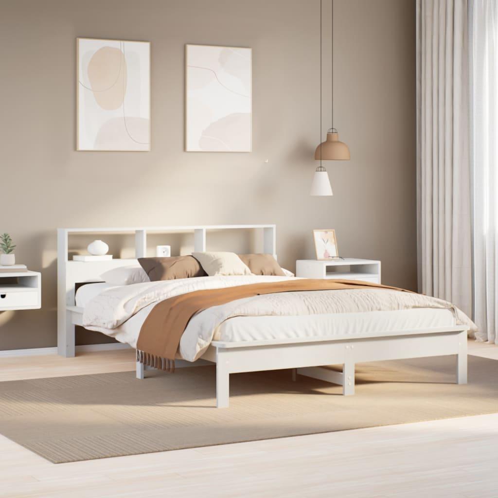 Seng med reol uden madras 120x190 cm massivt fyrretræ hvid