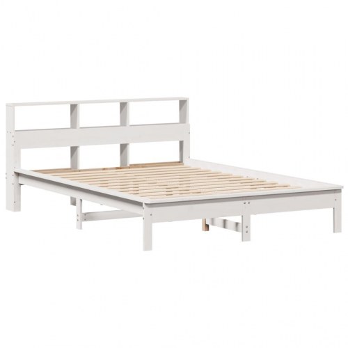 Seng med reol uden madras 120x190 cm massivt fyrretræ hvid