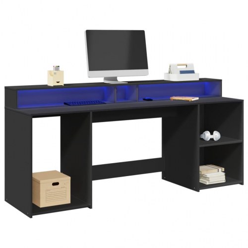 Skrivebord med LED-lys 200x55x91 cm konstrueret træ sort
