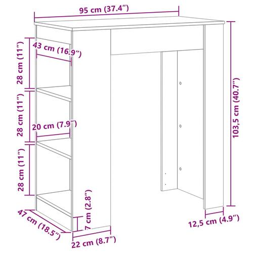 Barbord m. stativer 95x47x103,5 cm konstrueret træ brun egetræ