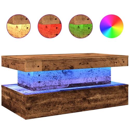 Sofabord med LED-lys 90x50x40 cm gammelt trælook