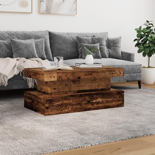 Sofabord med LED-lys 90x50x40 cm gammelt trælook