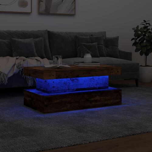 Sofabord med LED-lys 90x50x40 cm gammelt trælook
