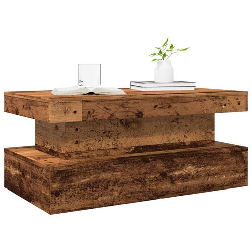 Sofabord med LED-lys 90x50x40 cm gammelt trælook