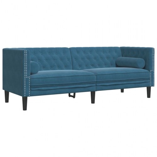 Chesterfield-sofa til 3 personer med bolsterpuder - blå