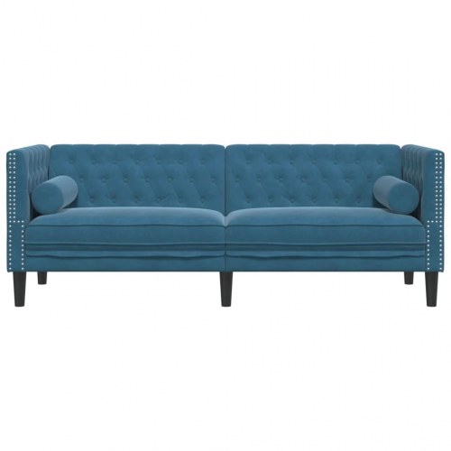 Chesterfield-sofa til 3 personer med bolsterpuder - blå