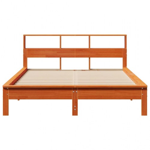 Sengeramme med reol uden madras 120 x 200 cm i massivt fyrretræ - gyldenbrun