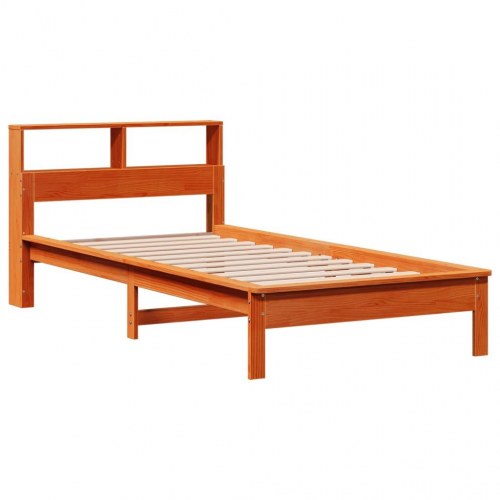 Seng med reol uden madras 75x190 cm massivt fyrretræ - gyldenbrun