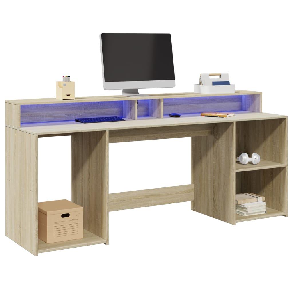 Skrivebord Med Led Lys 200x55x91 Cm Konstrueret Træ Sonoma Eg