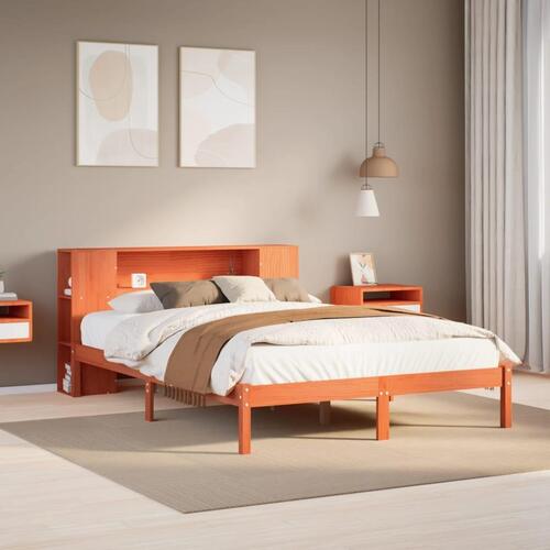 Seng med reol uden madras 160x200cm massivt fyrretræ gyldenbrun