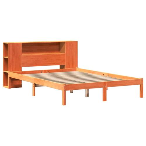 Seng med reol uden madras 160x200cm massivt fyrretræ gyldenbrun