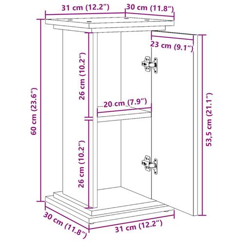Piedestal med opbevaring 31x30x60 cm konstrueret træ sort
