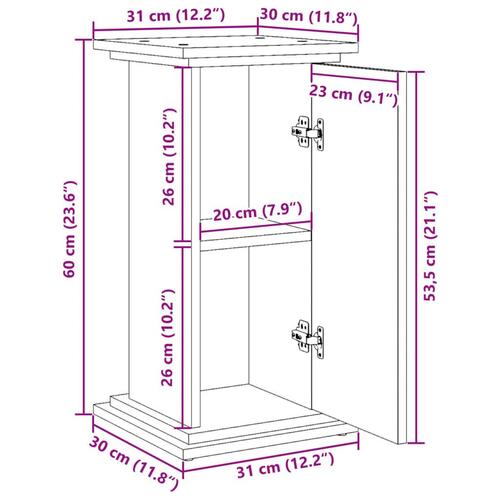 Piedestal med opbevaring 31x30x60 cm konstrueret træ brun eg