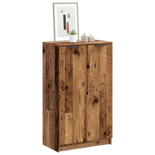 Skoskab 59×35×100,5 cm i konstrueret træ - gammelt træ-look