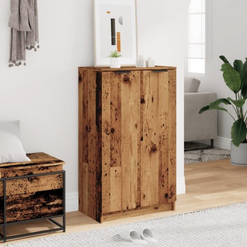 Skoskab 59×35×100,5 cm i konstrueret træ - gammelt træ-look