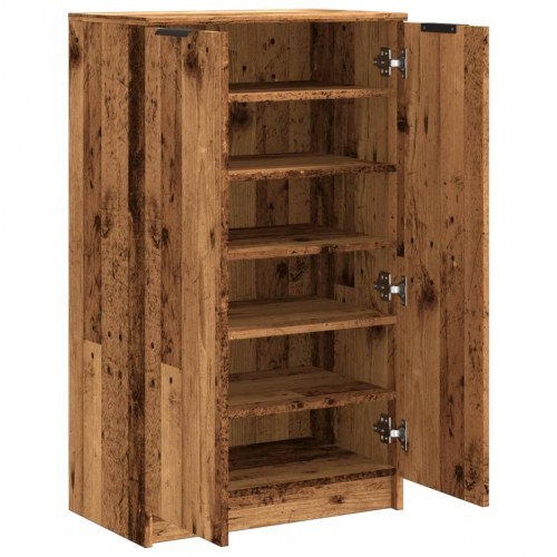 Skoskab 59×35×100,5 cm i konstrueret træ - gammelt træ-look