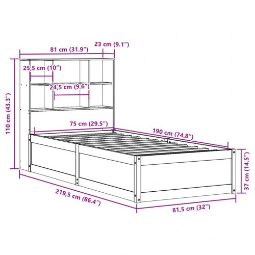 Sengeramme uden madras 75x190 cm massivt fyrretræ