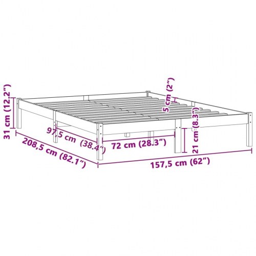 Sengeramme i massivt fyrretræ 152×203 cm - uden madras