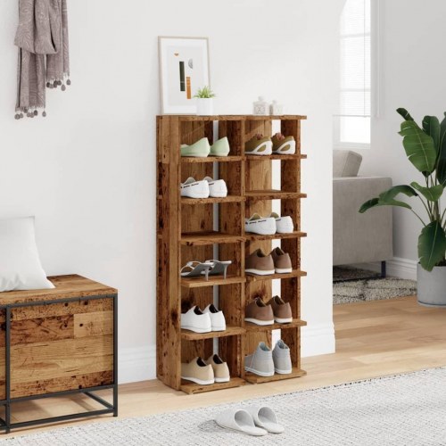 Skoskabe 2 stk. - 28×27×102 cm i konstrueret træ, gammelt træ-look