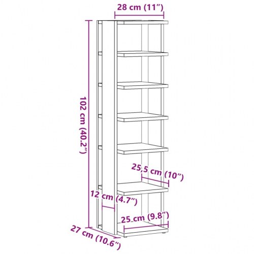 Skoskabe 2 stk. - 28×27×102 cm i konstrueret træ, gammelt træ-look