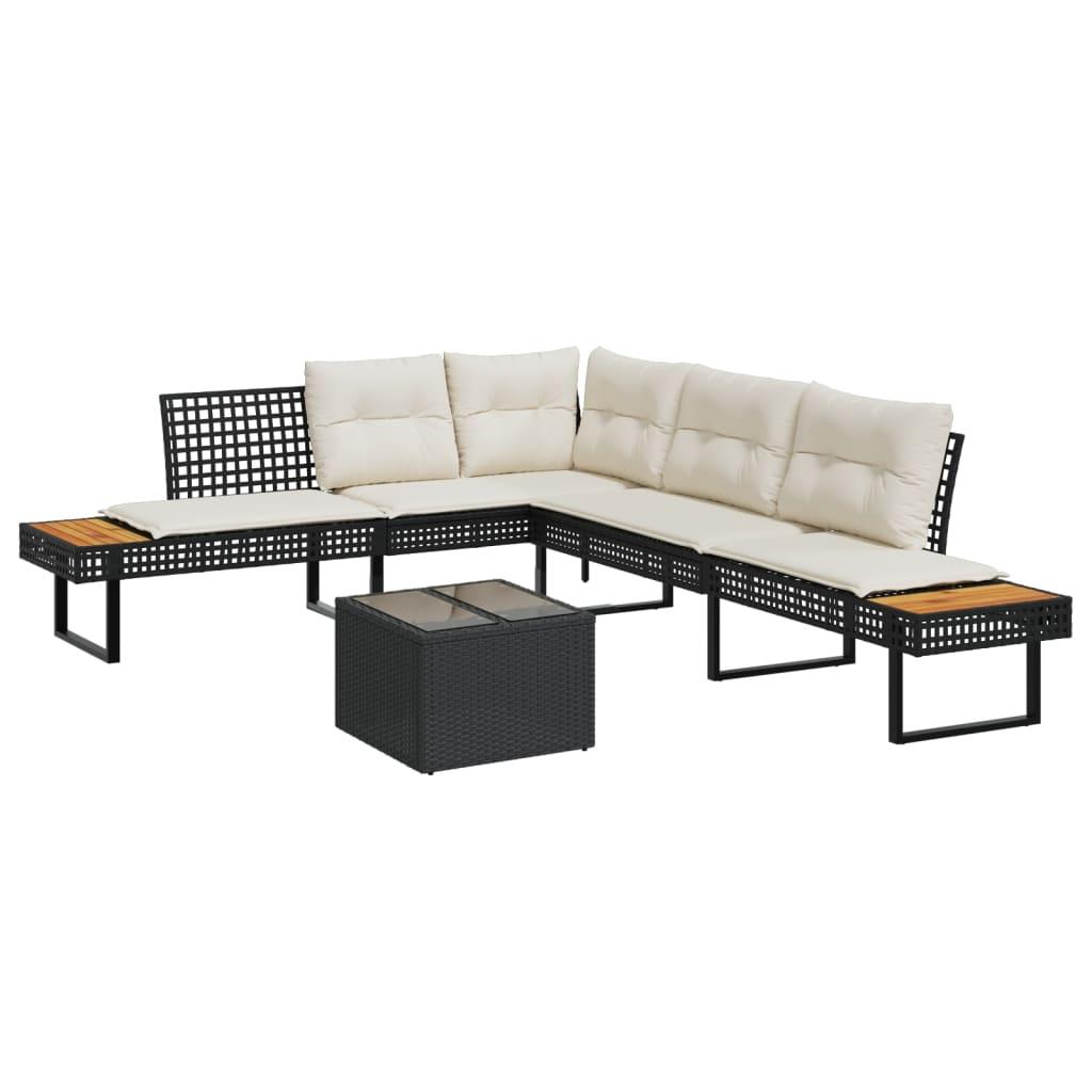 Sofasæt Til Haven 2 Dele Med Hynder Polyrattan Og Glas - Sort / Ikke-justerbar bordplade