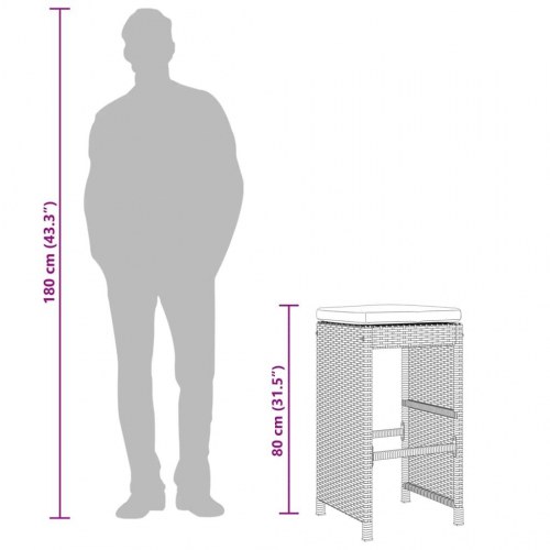 Udendørs barstole med hynder 6 stk. polyrattan brun