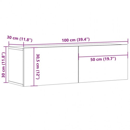 Væghængt tv-bord 100 x 30 x 30 cm med 2 låger