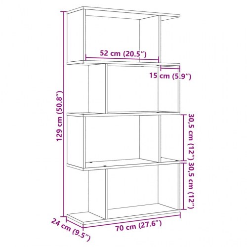 Bogreol/rumdeler 70x24x129 cm 4 niveauer konstrueret træ
