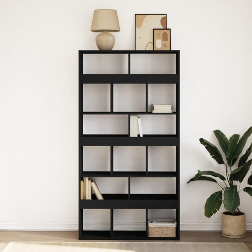 Bogreol med 15 rum - 100x33x187,5 cm - sort konstrueret træ