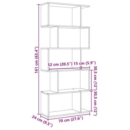 Bogreol/rumdeler 5 niveauer 70 x 24 x 161 cm - betongrå
