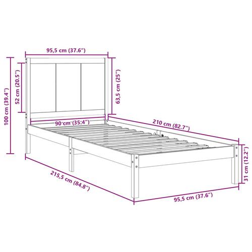 Ekstra lang sengeramme uden madras 90x210 cm massivt træ
