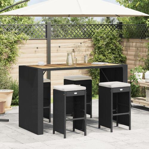 Barstole til haven med hynder 4 stk. polyrattan sort