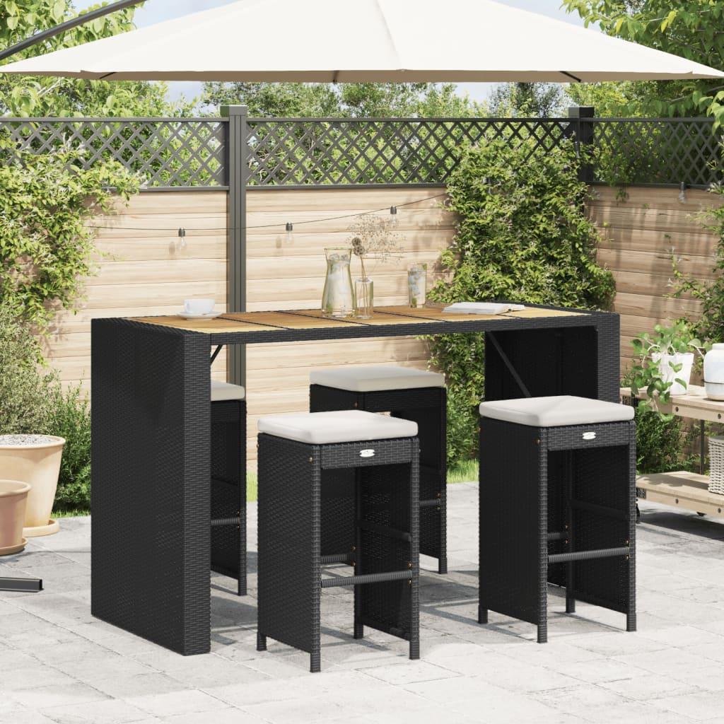 Barstole til haven med hynder 4 stk. polyrattan sort