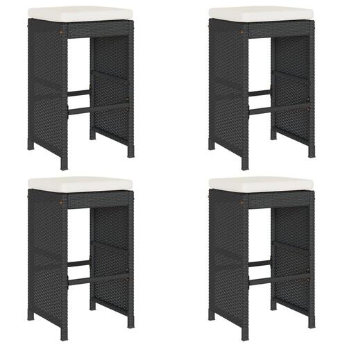 Barstole til haven med hynder 4 stk. polyrattan sort