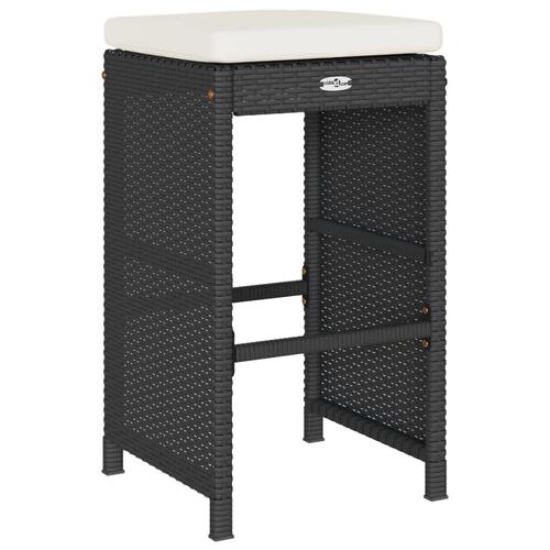 Barstole til haven med hynder 4 stk. polyrattan sort