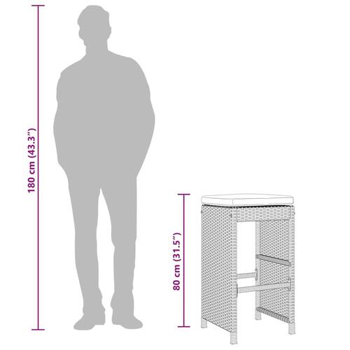 Barstole til haven med hynder 4 stk. polyrattan sort