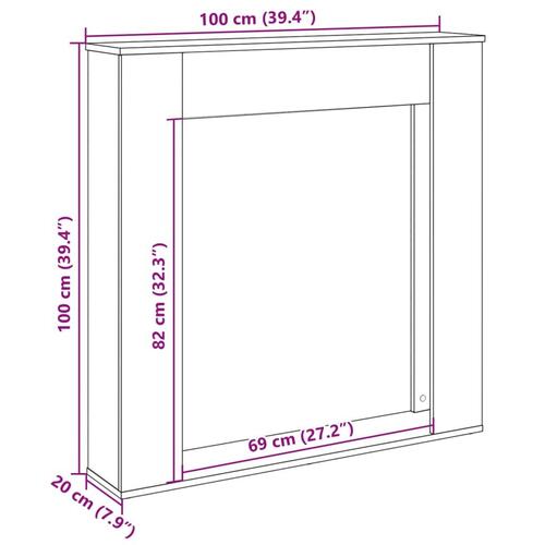 Forsats til pejs 100x20x100 cm konstrueret træ betongrå