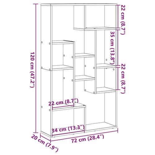 Bogreol 72x20x120 cm konstrueret træ hvid