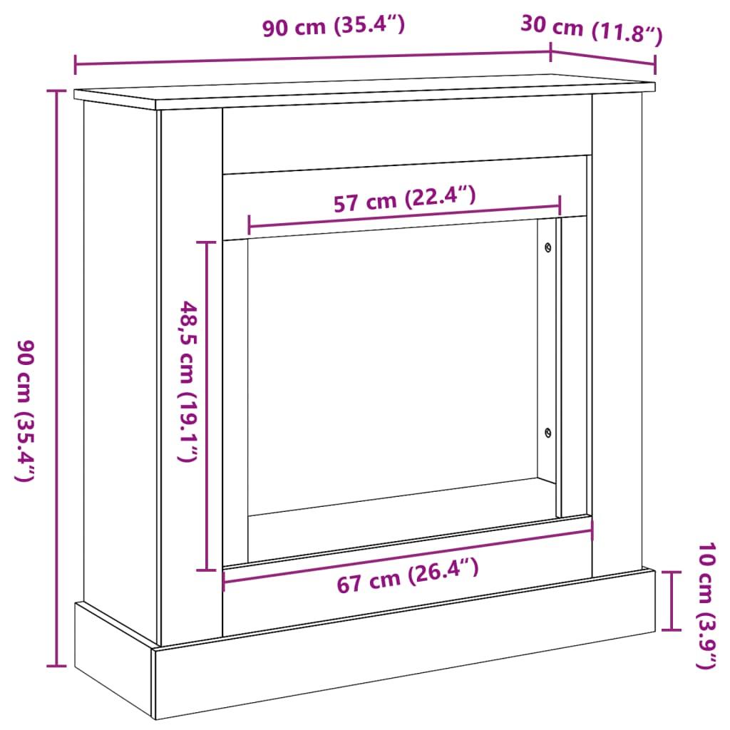 Forsats til pejs 90x30x90 cm konstrueret træ hvid