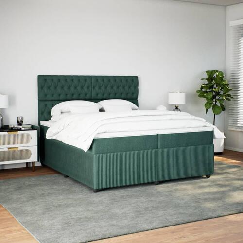 Kontinentalseng med madras 200x200 cm fløjl mørkegrøn