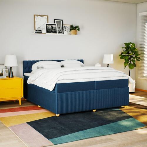 Kontinentalseng med madras 200x200 cm stof blå